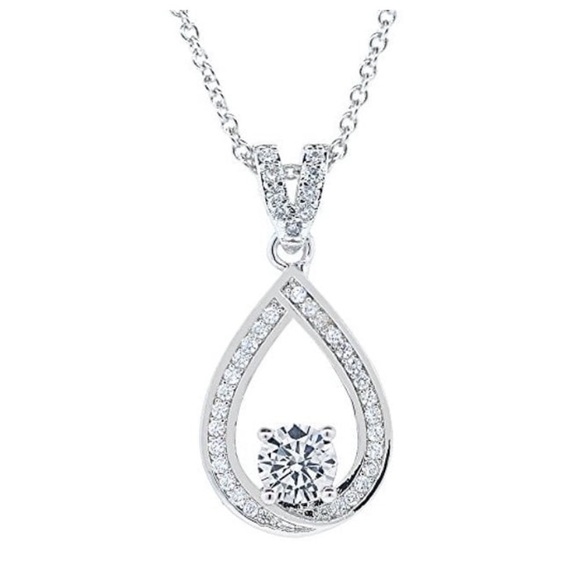3/$30 Cate & Chloe 18k White Gold Halo Pendant Necklace CZ Crystal Teardrop - Picture 1 of 15